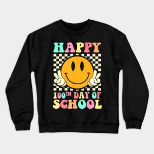 Hippie Smile Face Happy 100Th Day Of School Teacher Kids Crewneck Sweatshirt